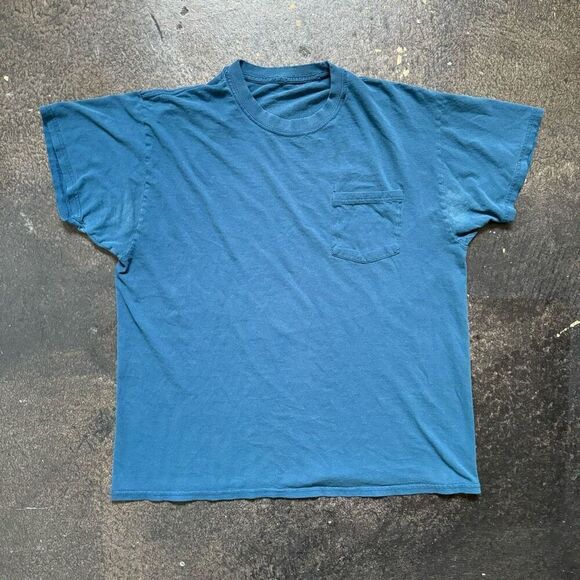 Fruit Of The Loom Blue Short Sleeve Essential Pocket Tee Distressed Size Large - Picture 1 of 13